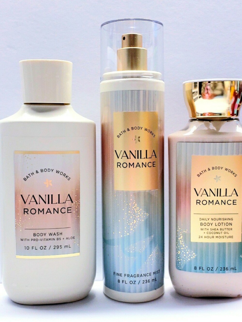 Bath & Body Works VANILLA ROMANCE Fragrance Mist, Body Wash, Body Lotion - 3 pcs
